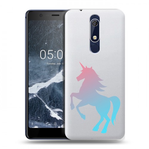 Полупрозрачный дизайнерский пластиковый чехол для Nokia 5.1 Прозрачные лошади и единороги 