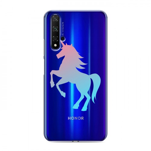 Полупрозрачный дизайнерский пластиковый чехол для Huawei Honor 20 Прозрачные лошади и единороги 