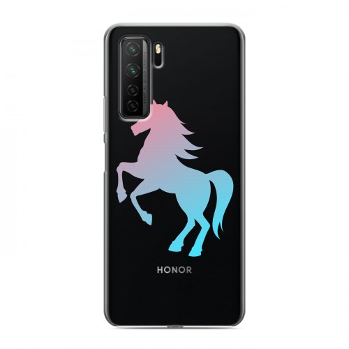 Полупрозрачный дизайнерский силиконовый с усиленными углами чехол для Huawei Honor 30S Прозрачные лошади и единороги 