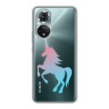 Полупрозрачный дизайнерский силиконовый с усиленными углами чехол для Huawei Honor 50 Прозрачные лошади и единороги 