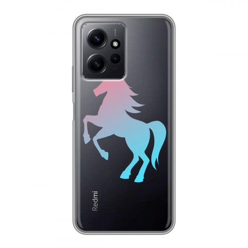 Полупрозрачный дизайнерский силиконовый чехол для Xiaomi RedMi Note 12 Прозрачные лошади и единороги 