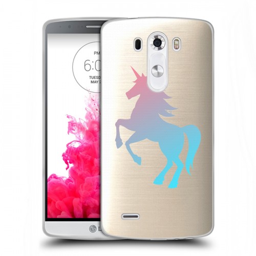 Полупрозрачный дизайнерский силиконовый чехол для LG G3 (Dual-LTE) Прозрачные лошади и единороги 
