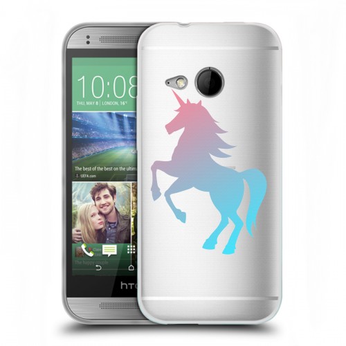 Полупрозрачный дизайнерский пластиковый чехол для HTC One mini 2 Прозрачные лошади и единороги 
