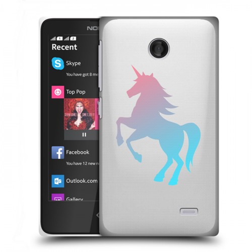 Полупрозрачный дизайнерский пластиковый чехол для Nokia X Прозрачные лошади и единороги 