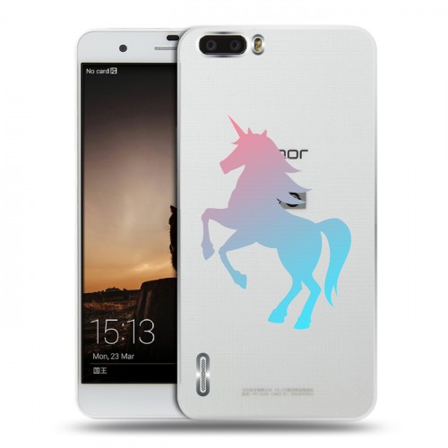 Полупрозрачный дизайнерский силиконовый чехол для Huawei Honor 6 Plus Прозрачные лошади и единороги 