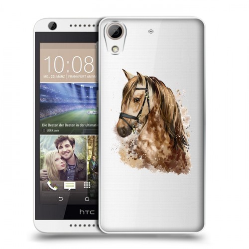 Полупрозрачный дизайнерский силиконовый чехол для HTC Desire 626 Прозрачные лошади и единороги 