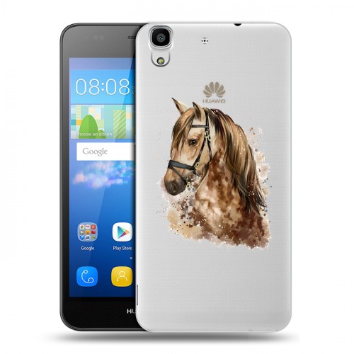 Полупрозрачный дизайнерский пластиковый чехол для Huawei Y6 Прозрачные лошади и единороги 