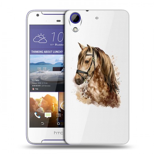 Полупрозрачный дизайнерский пластиковый чехол для HTC Desire 830 Прозрачные лошади и единороги 
