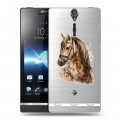 Полупрозрачный дизайнерский пластиковый чехол для Sony Xperia S Прозрачные лошади и единороги 