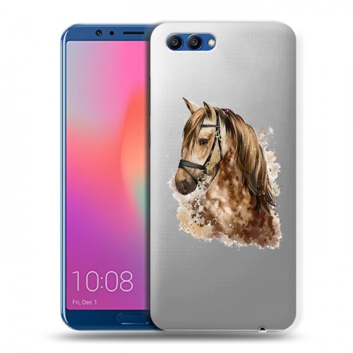 Полупрозрачный дизайнерский пластиковый чехол для Huawei Honor View 10 Прозрачные лошади и единороги 