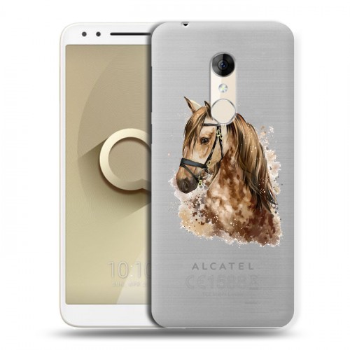 Полупрозрачный дизайнерский пластиковый чехол для Alcatel 3 Прозрачные лошади и единороги 