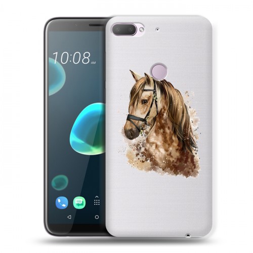 Полупрозрачный дизайнерский пластиковый чехол для HTC Desire 12 Plus Прозрачные лошади и единороги 