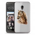 Полупрозрачный дизайнерский пластиковый чехол для HTC Desire 700 Прозрачные лошади и единороги 