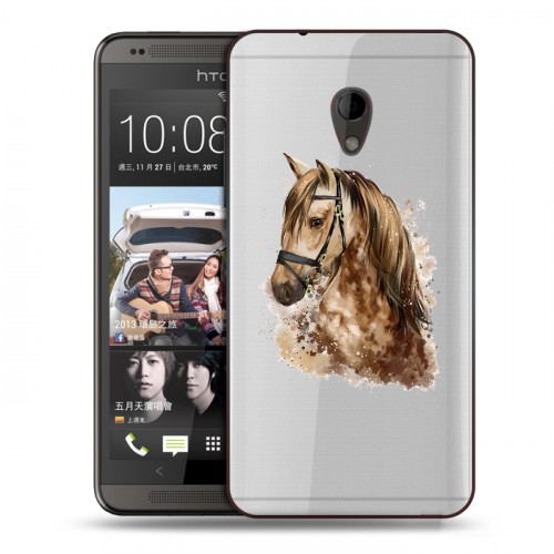 Полупрозрачный дизайнерский пластиковый чехол для HTC Desire 700 Прозрачные лошади и единороги 