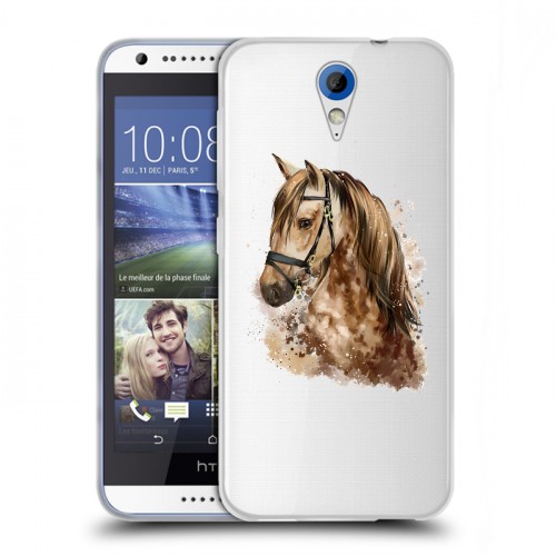 Полупрозрачный дизайнерский пластиковый чехол для HTC Desire 620 Прозрачные лошади и единороги 