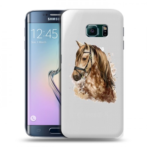 Полупрозрачный дизайнерский пластиковый чехол для Samsung Galaxy S6 Edge Прозрачные лошади и единороги 