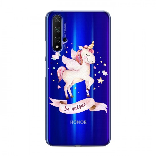 Полупрозрачный дизайнерский пластиковый чехол для Huawei Honor 20 Прозрачные лошади и единороги 