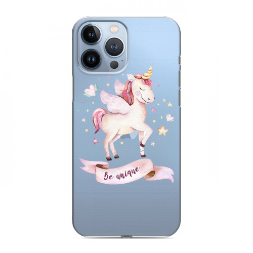 Полупрозрачный дизайнерский пластиковый чехол для Iphone 13 Pro Max Прозрачные лошади и единороги 