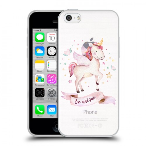 Полупрозрачный дизайнерский пластиковый чехол для Iphone 5c Прозрачные лошади и единороги 