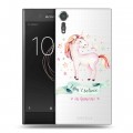 Полупрозрачный дизайнерский пластиковый чехол для Sony Xperia XZs Прозрачные лошади и единороги 