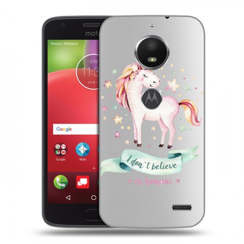Полупрозрачный дизайнерский пластиковый чехол для Motorola Moto E4 Прозрачные лошади и единороги 