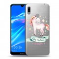 Полупрозрачный дизайнерский пластиковый чехол для Huawei Y6 (2019) Прозрачные лошади и единороги 