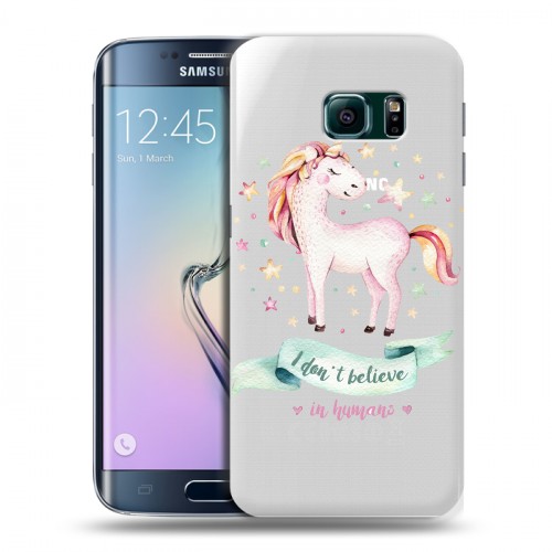 Полупрозрачный дизайнерский пластиковый чехол для Samsung Galaxy S6 Edge Прозрачные лошади и единороги 