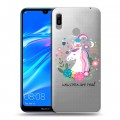 Полупрозрачный дизайнерский пластиковый чехол для Huawei Y6 (2019) Прозрачные лошади и единороги 