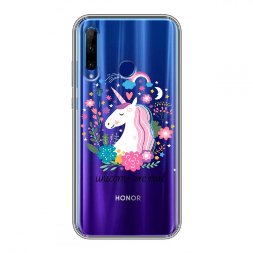 Полупрозрачный дизайнерский силиконовый чехол для Huawei Honor 10i Прозрачные лошади и единороги 