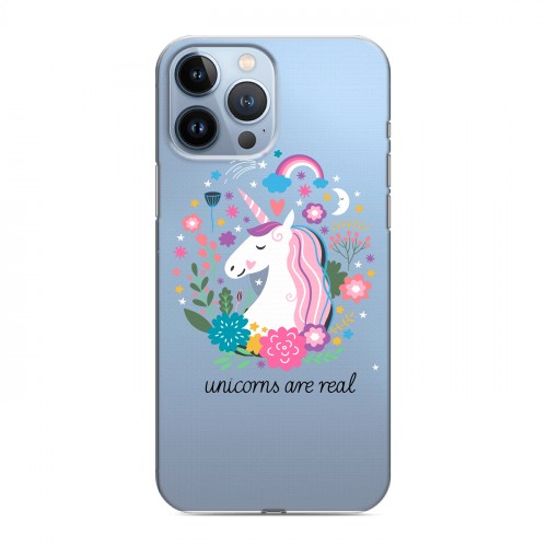 Полупрозрачный дизайнерский пластиковый чехол для Iphone 13 Pro Max Прозрачные лошади и единороги 