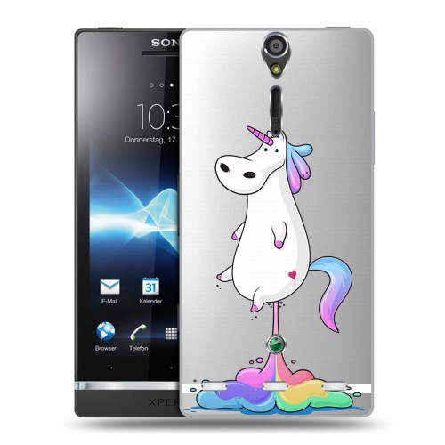 Полупрозрачный дизайнерский пластиковый чехол для Sony Xperia S Прозрачные лошади и единороги 