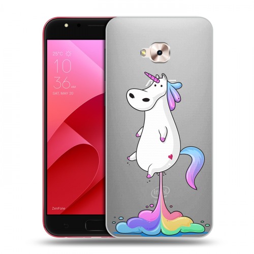 Полупрозрачный дизайнерский пластиковый чехол для ASUS ZenFone 4 Selfie Pro Прозрачные лошади и единороги 