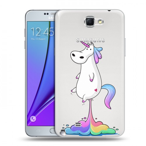 Полупрозрачный дизайнерский пластиковый чехол для Samsung Galaxy Note 2 Прозрачные лошади и единороги 