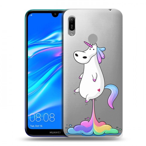 Полупрозрачный дизайнерский пластиковый чехол для Huawei Y6 (2019) Прозрачные лошади и единороги 