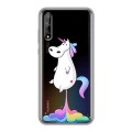 Полупрозрачный дизайнерский силиконовый чехол для Huawei Y8p Прозрачные лошади и единороги 