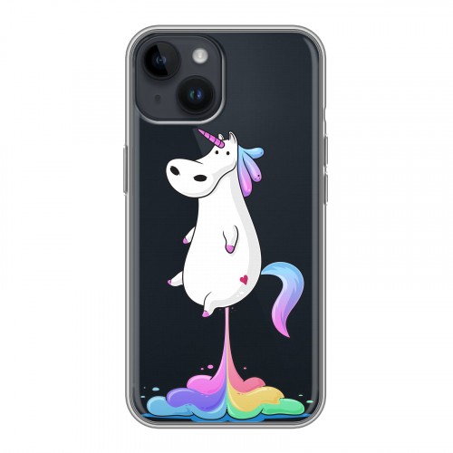 Полупрозрачный дизайнерский пластиковый чехол для Iphone 14 Прозрачные лошади и единороги 