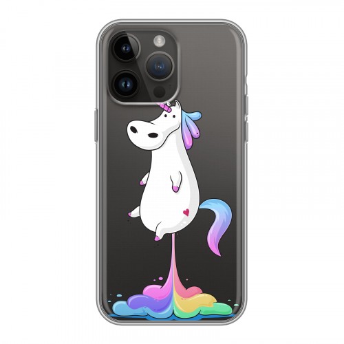 Полупрозрачный дизайнерский силиконовый чехол для Iphone 14 Pro Max Прозрачные лошади и единороги 