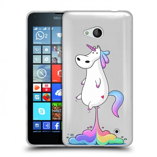 Полупрозрачный дизайнерский силиконовый чехол для Microsoft Lumia 640 Прозрачные лошади и единороги 