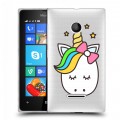 Полупрозрачный дизайнерский пластиковый чехол для Microsoft Lumia 435 Прозрачные лошади и единороги 