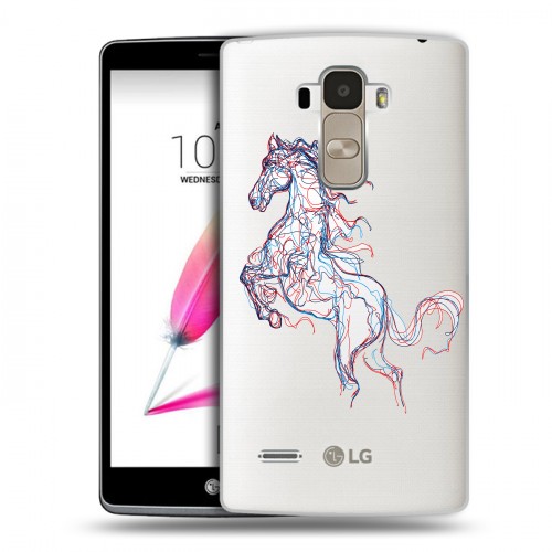 Полупрозрачный дизайнерский пластиковый чехол для LG G4 Stylus Прозрачные лошади и единороги 