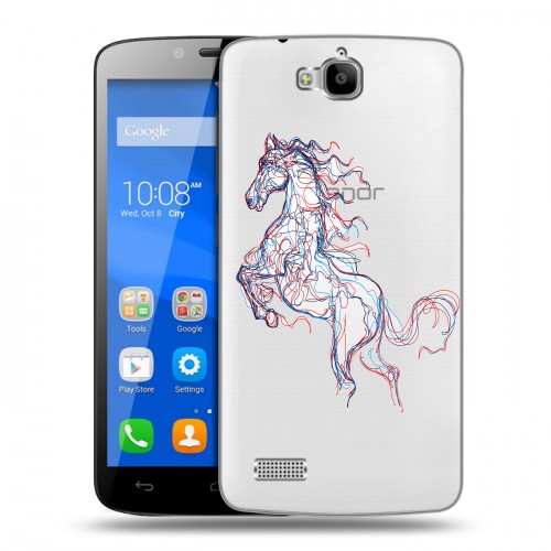 Полупрозрачный дизайнерский пластиковый чехол для Huawei Honor 3C Lite Прозрачные лошади и единороги 