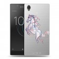 Полупрозрачный дизайнерский пластиковый чехол для Sony Xperia L1 Прозрачные лошади и единороги 