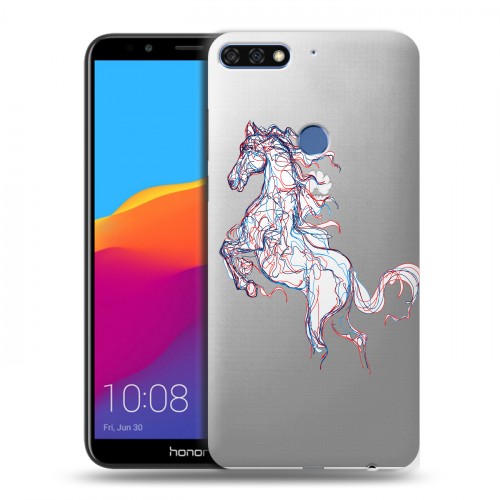 Полупрозрачный дизайнерский пластиковый чехол для Huawei Honor 7C Pro Прозрачные лошади и единороги 
