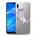 Полупрозрачный дизайнерский пластиковый чехол для Huawei Y6 (2019) Прозрачные лошади и единороги 