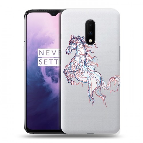 Полупрозрачный дизайнерский пластиковый чехол для OnePlus 7 Прозрачные лошади и единороги 