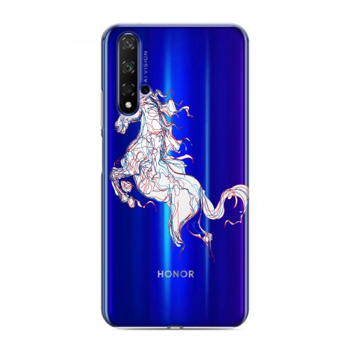 Полупрозрачный дизайнерский силиконовый чехол для Huawei Honor 20 Прозрачные лошади и единороги 