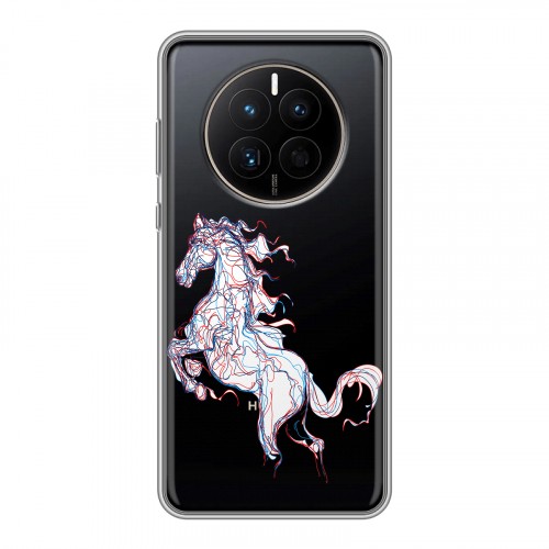Полупрозрачный дизайнерский силиконовый с усиленными углами чехол для Huawei Mate 50 Прозрачные лошади и единороги 