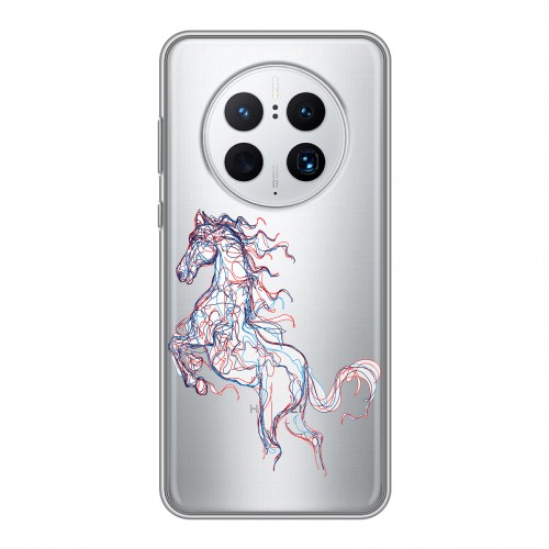 Полупрозрачный дизайнерский силиконовый чехол для Huawei Mate 50 Pro Прозрачные лошади и единороги 
