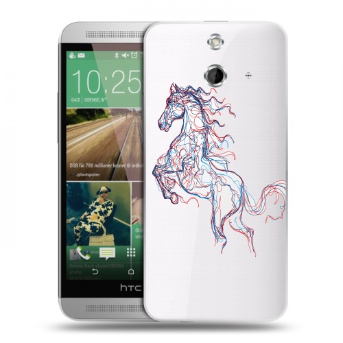 Полупрозрачный дизайнерский пластиковый чехол для HTC One E8 Прозрачные лошади и единороги 