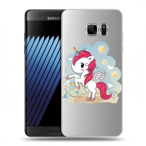 Полупрозрачный дизайнерский пластиковый чехол для Samsung Galaxy Note 7 Прозрачные лошади и единороги 